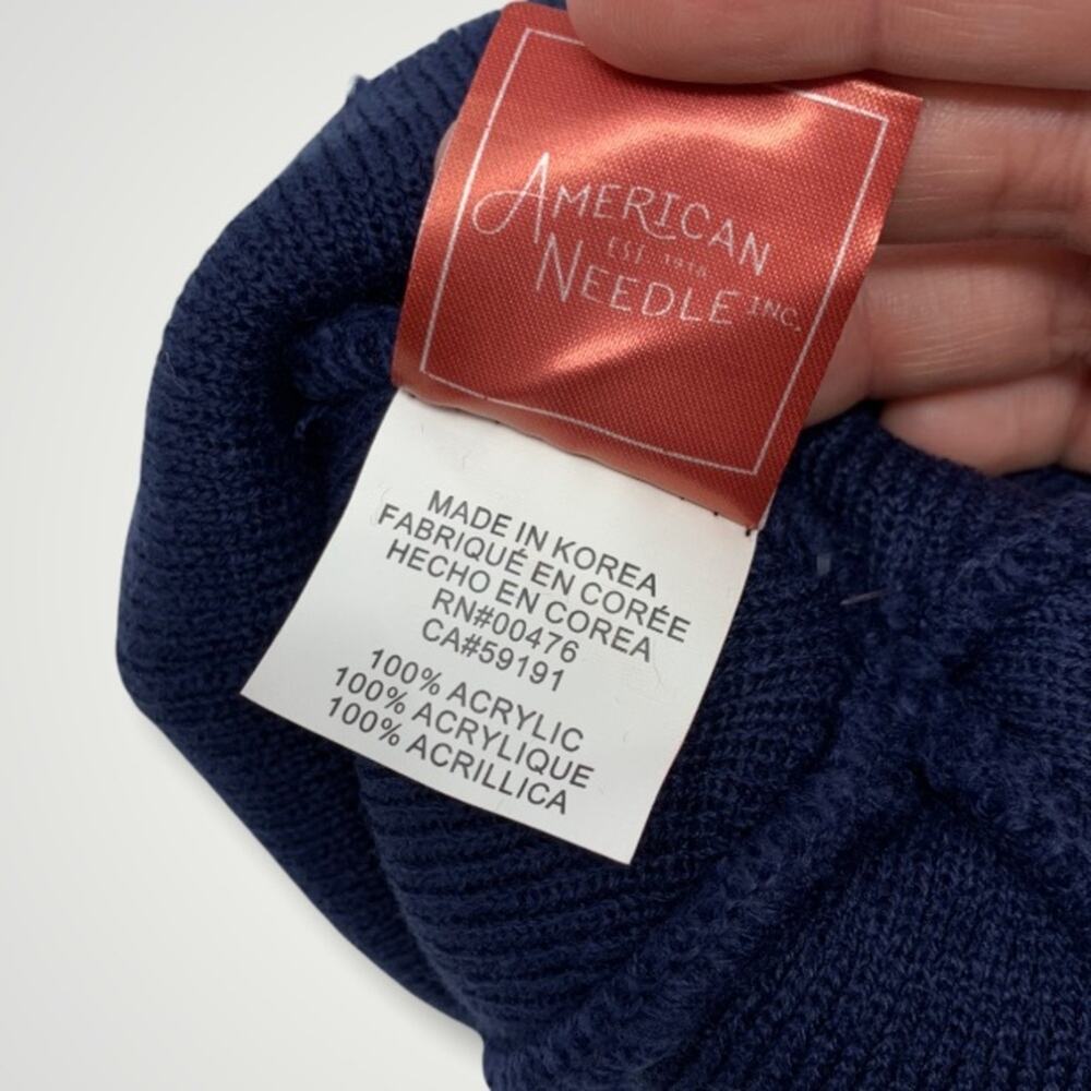 American Needle Pom Knit Beanie Navy NEW - Picture 2 of 2